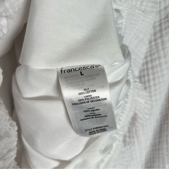 Francesca’s Mi Ami Anita Off Shoulder Flower Embellish Cotton White Blouse L - Picture 9 of 9